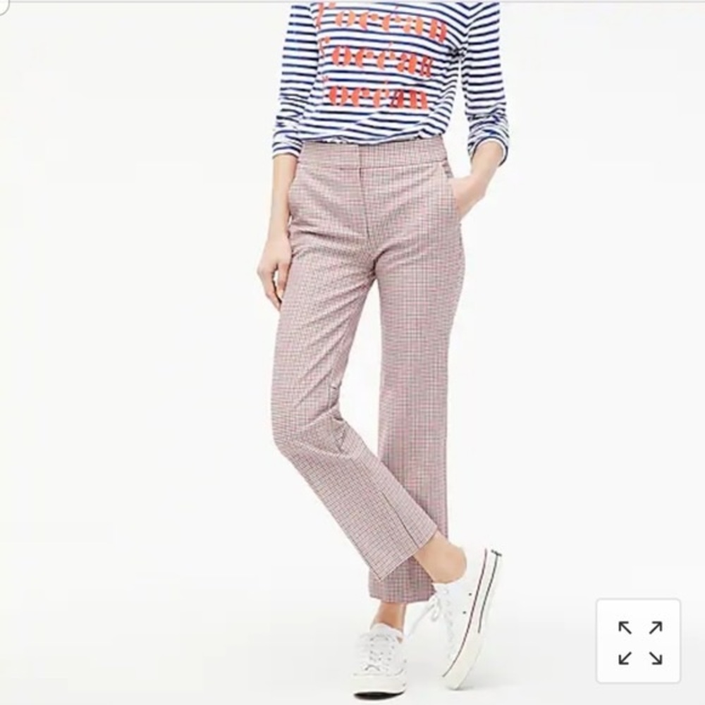 J. Crew Pink Micro-Check Cropped Straight Pants